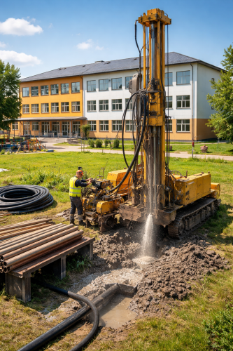 Wiertnica geotermalna przed szkołą.png